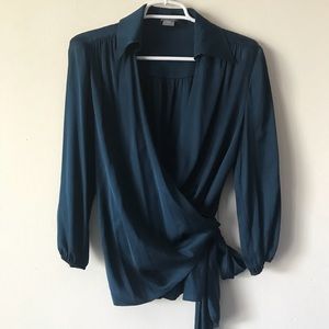 Ann Taylor Teal Silk Blend Wrap Blouse